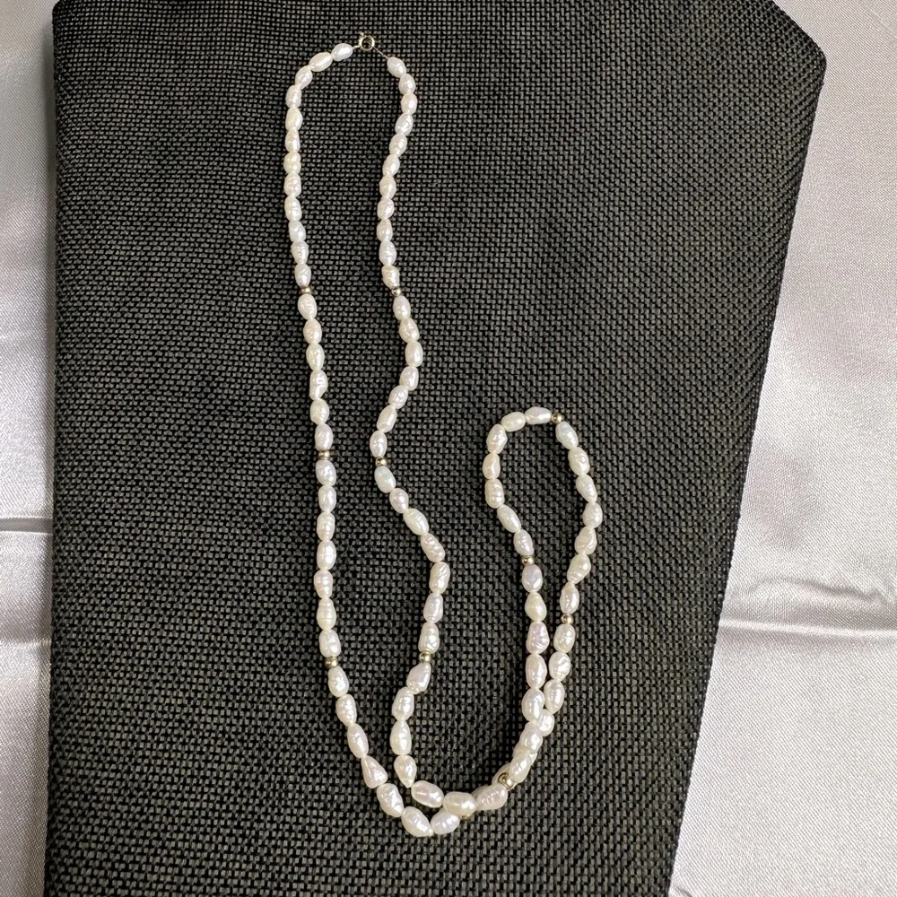 Vintage 14k Gold Authentic Rice Pearl Strand & 14k Spacers Estate Necklace - Picture 4 of 8